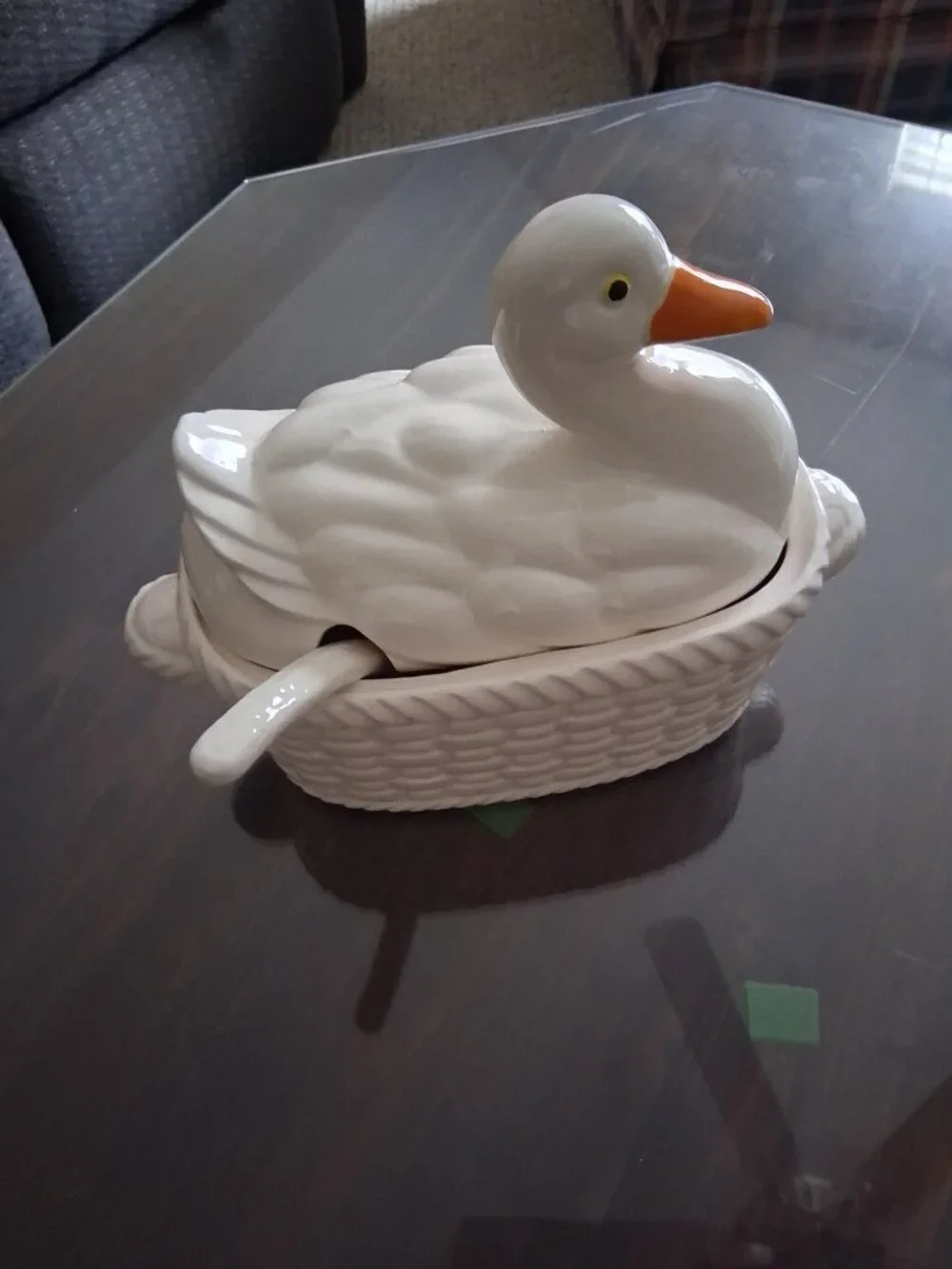 Vintage Ceramic White Duck Tureen with Ladle/ Vegetable dish